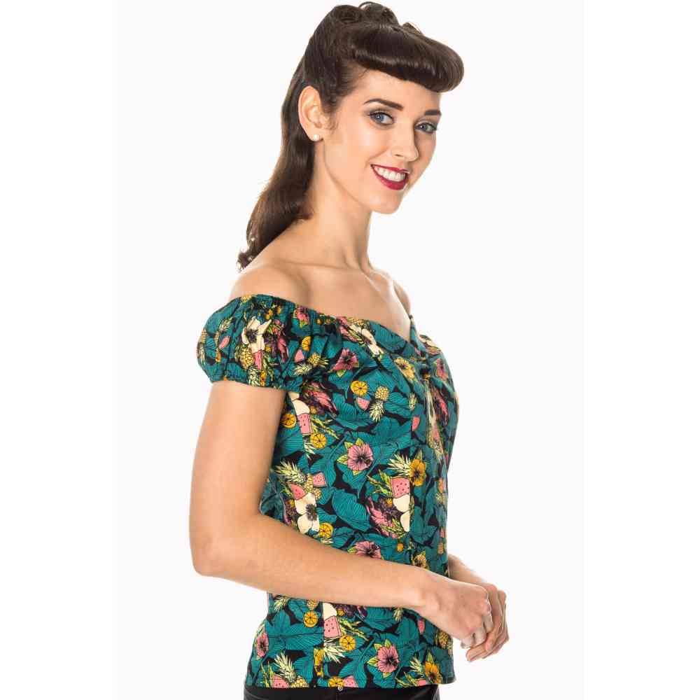 Dancing Days - TROPICAL HOLIDAY Off shoulder top - Zwart